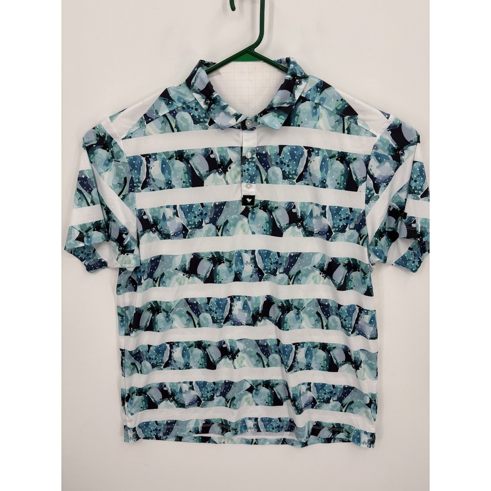 Bad Birdie Polo Shirt Men's 2XL Green Stripe Abstract Print Golf Performance